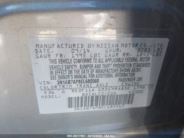 Nissan SENTRA S 2014 3N1AB7AP8EL685560 Image 9