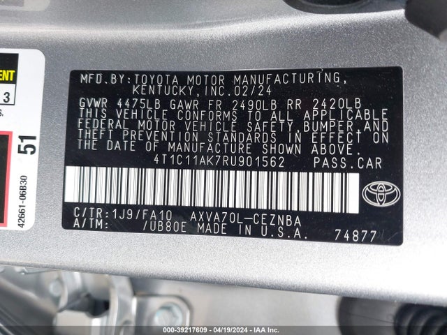 Toyota CAMRY LE 2024 4T1C11AK7RU901562 Image 9
