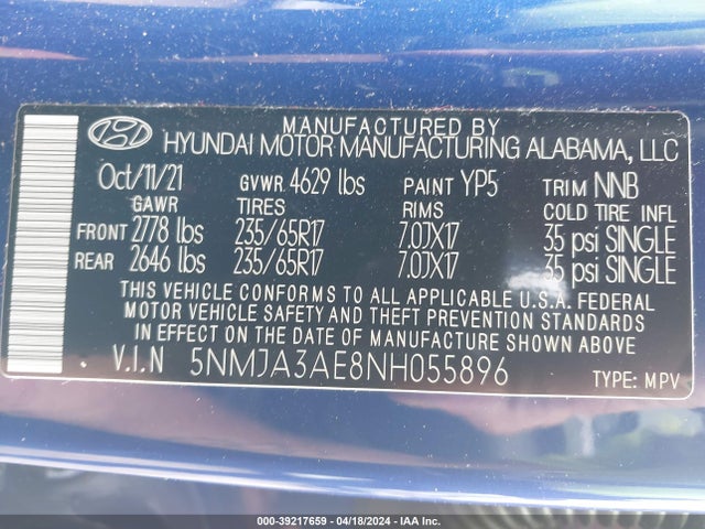 Hyundai TUCSON SE 2022 5NMJA3AE8NH055896 Image 9