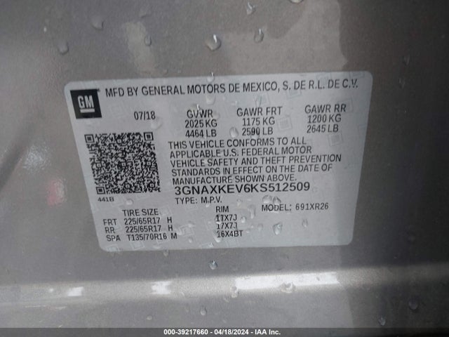 Chevrolet EQUINOX LT 2019 3GNAXKEV6KS512509 Image 9