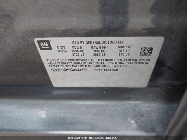 Chevrolet Sonic Ltz Auto 2016 1G1JE6SB3G4144239 Image 9