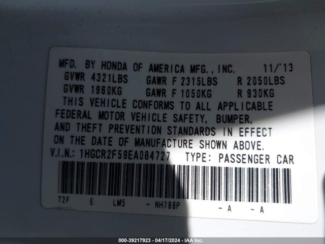 Honda Accord Sport 2014 1HGCR2F59EA084727 Image 9