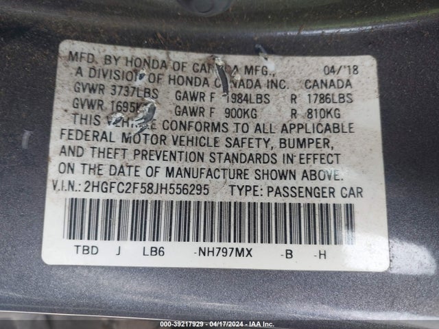 Honda Civic Lx 2018 2HGFC2F58JH556295 Image 9