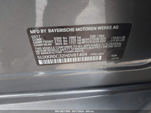 BMW X5 Xdrive35i 2017 5UXKR0C32H0V81404 Image 9