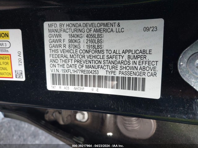 Honda Civic Ex-l 2024 19XFL1H77RE004253 Image 9