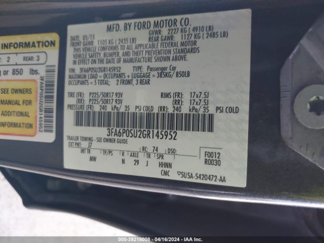 3FA6P0SU2GR145952 Ford Fusion Energi Titanium