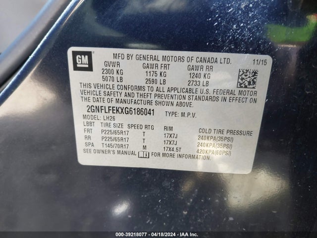 Chevrolet EQUINOX LT 2016 2GNFLFEKXG6186041 Image 9