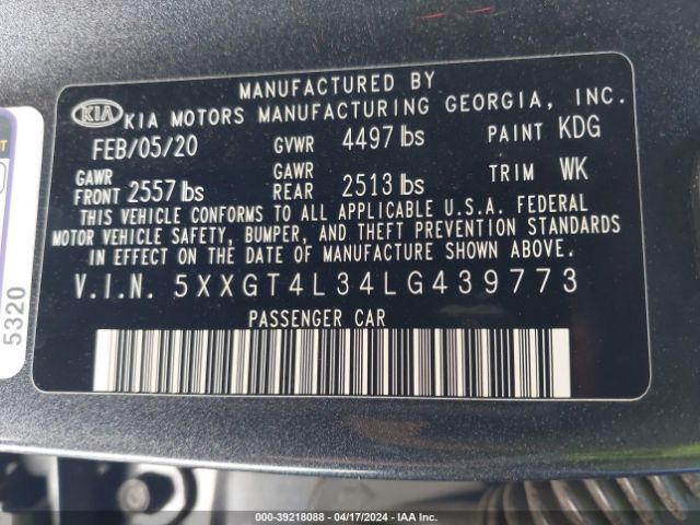 5XXGT4L34LG439773 KIA Optima Se