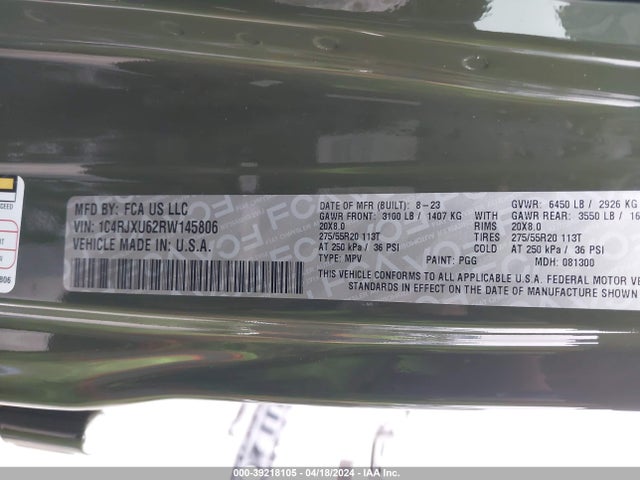 1C4RJXU62RW145806 Jeep Wrangler 4xe Summit 4x4