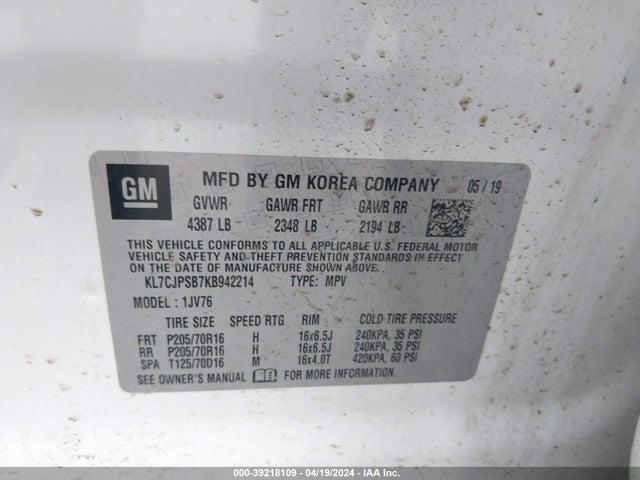 Chevrolet Trax Lt 2019 KL7CJPSB7KB942214 Image 9