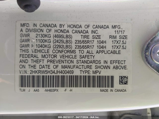 Honda CR-V LX 2018 2HKRW5H34JH400469 Image 9