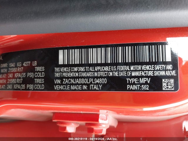 ZACNJABB0LPL94800 Jeep Renegade Latitude Fwd