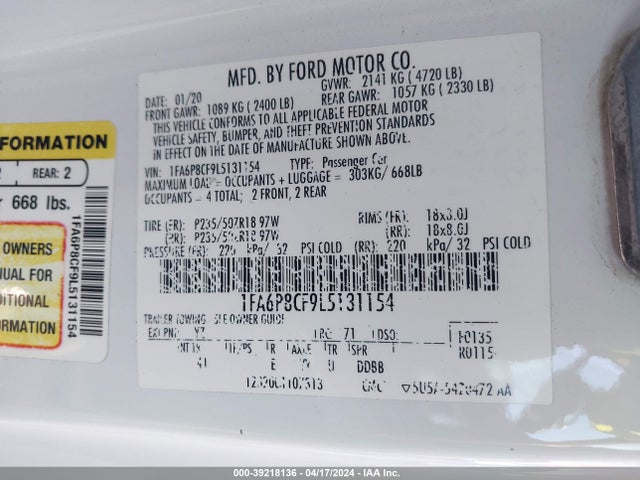 Ford Mustang Gt Premium Fastback 2020 1FA6P8CF9L5131154 Image 9