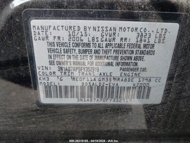 Nissan SENTRA SV 2015 3N1AB7AP0FY352919 Image 9