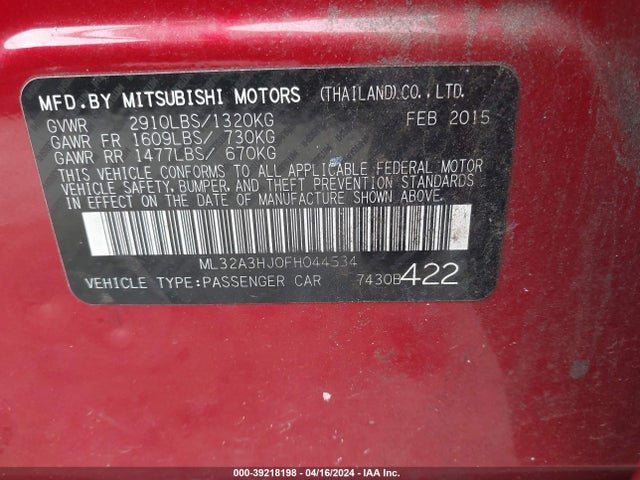 Mitsubishi Mirage De/rf 2015 ML32A3HJ0FH044534 Image 9