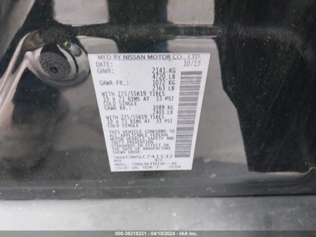 5N1AT2MV5LC741532 Nissan Rogue Sl Intelligent Awd