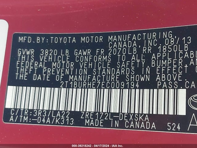 Toyota Corolla S Premium 2014 2T1BURHE7EC009194 Image 9