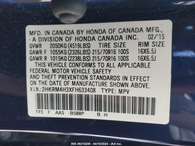 Honda CR-V LX 2015 2HKRM4H3XFH633408 Image 9