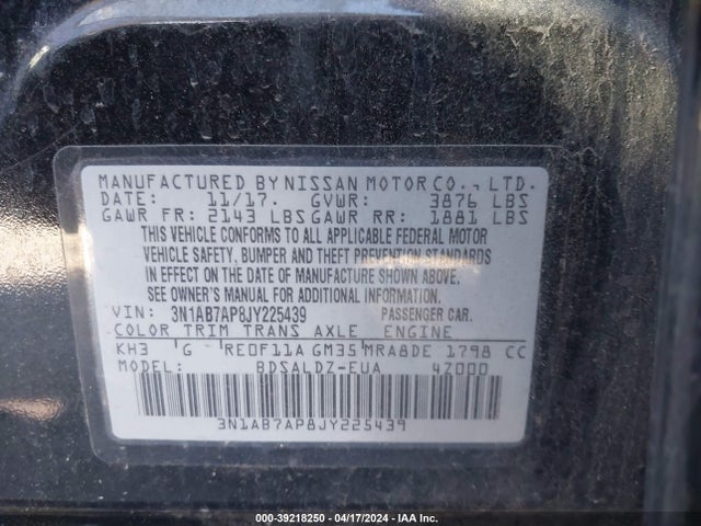 Nissan SENTRA SV 2018 3N1AB7AP8JY225439 Image 9