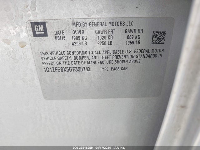 Chevrolet MALIBU 2LT 2016 1G1ZF5SX5GF358742 Image 9