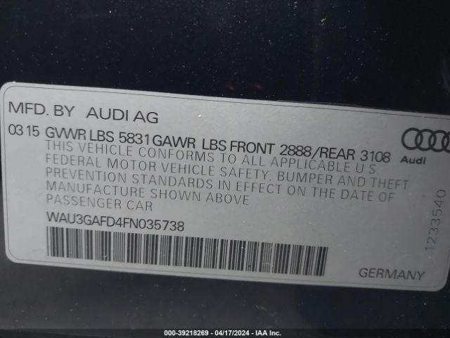 WAU3GAFD4FN035738 Audi A8 L 3.0t