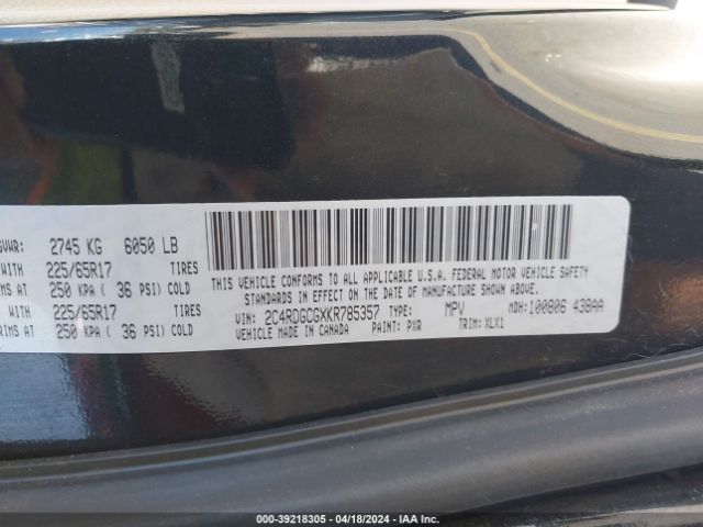 2C4RDGCGXKR785357 Dodge Grand Caravan Sxt