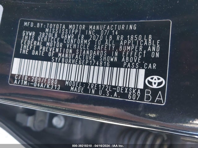 Toyota Corolla S Plus 2014 5YFBURHE6EP174816 Image 9