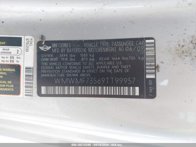 2009 MINI COOPER S WMWMF73569TT99957 Photo 8