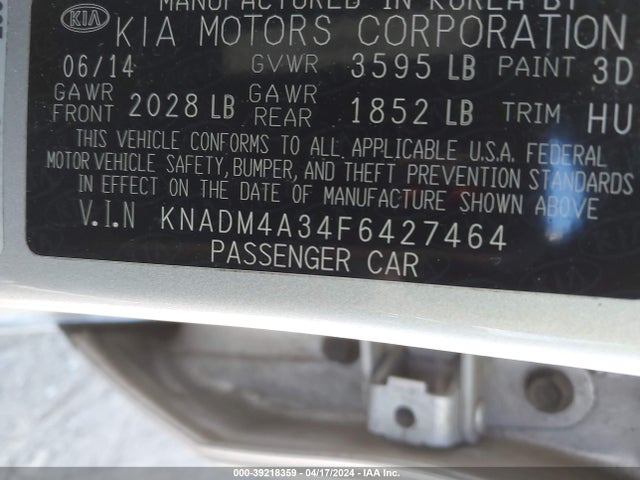 KIA RIO LX 2015 KNADM4A34F6427464 Image 9