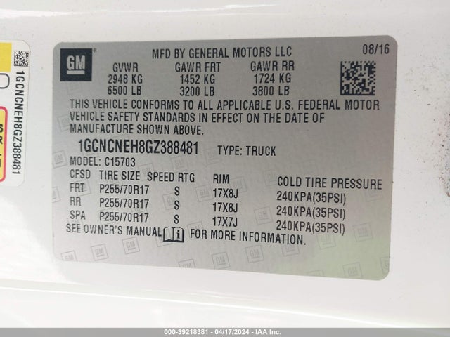 Chevrolet Silverado 1500 Wt 2016 1GCNCNEH8GZ388481 Image 9