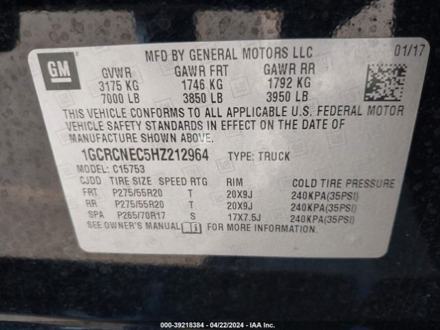 1GCRCNEC5HZ212964 Chevrolet Silverado 1500 Wt