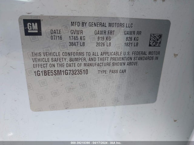 Chevrolet Cruze Lt Auto 2016 1G1BE5SM1G7323510 Image 9