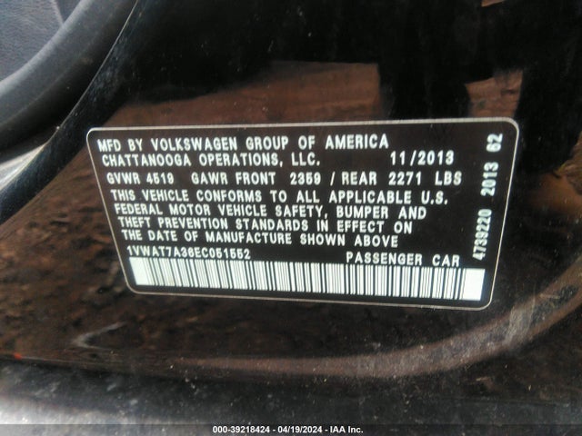 1VWAT7A36EC051552 Volkswagen Passat 1.8t S