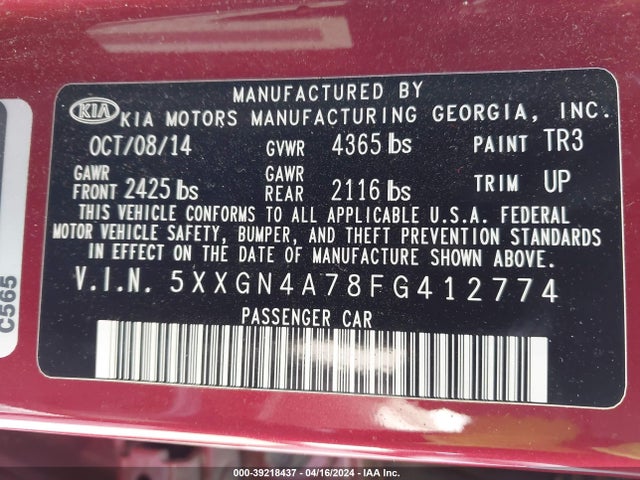 KIA OPTIMA EX 2015 5XXGN4A78FG412774 Image 9