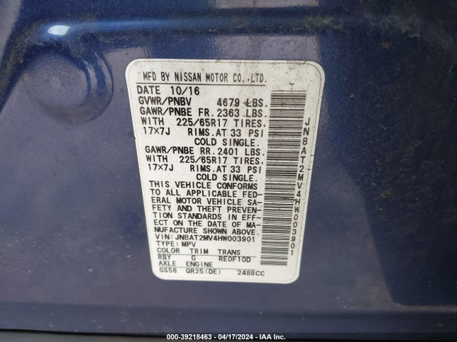 Nissan ROGUE SV 2017 JN8AT2MV4HW003901 Image 9