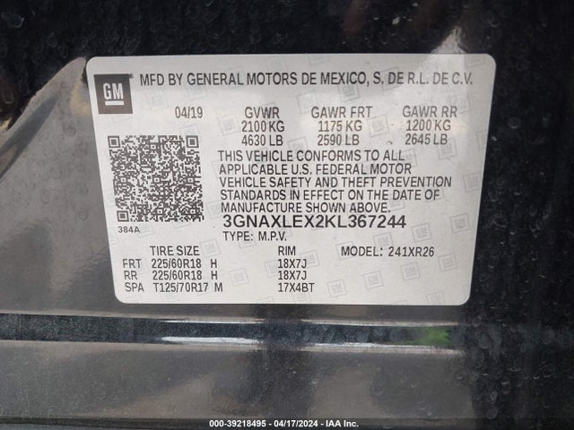 Chevrolet EQUINOX LT 2019 3GNAXLEX2KL367244 Image 9