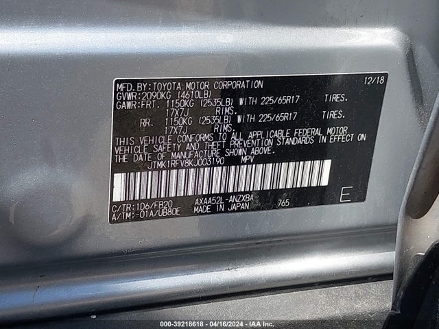 Toyota RAV4 LE 2019 JTMK1RFV8KJ003190 Image 9