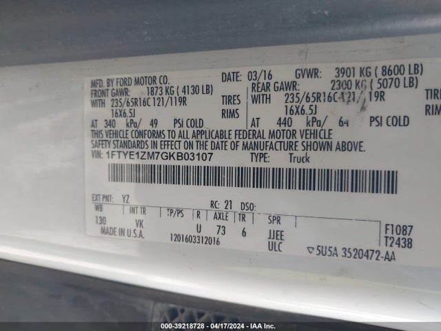 Ford Transit-150 2016 1FTYE1ZM7GKB03107 Image 9