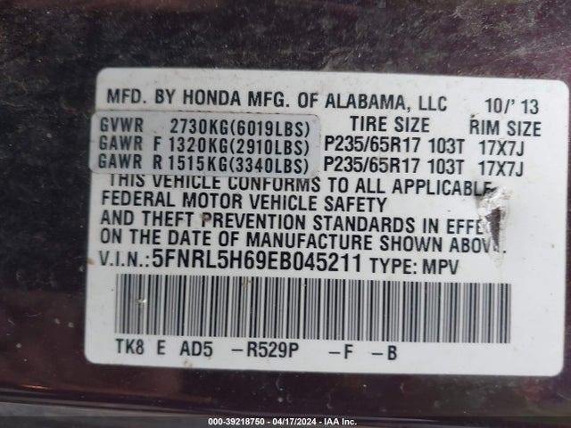 Honda Odyssey Ex-l 2014 5FNRL5H69EB045211 Image 9
