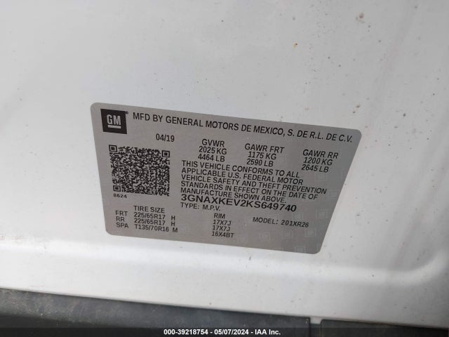 Chevrolet EQUINOX LT 2019 3GNAXKEV2KS649740 Image 9