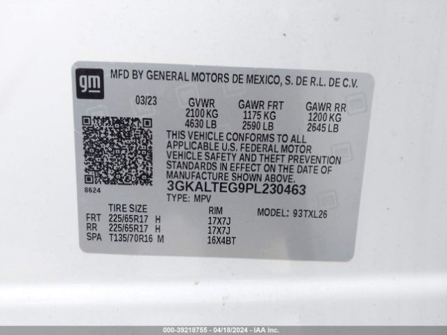 3GKALTEG9PL230463 GMC Terrain Awd Sle