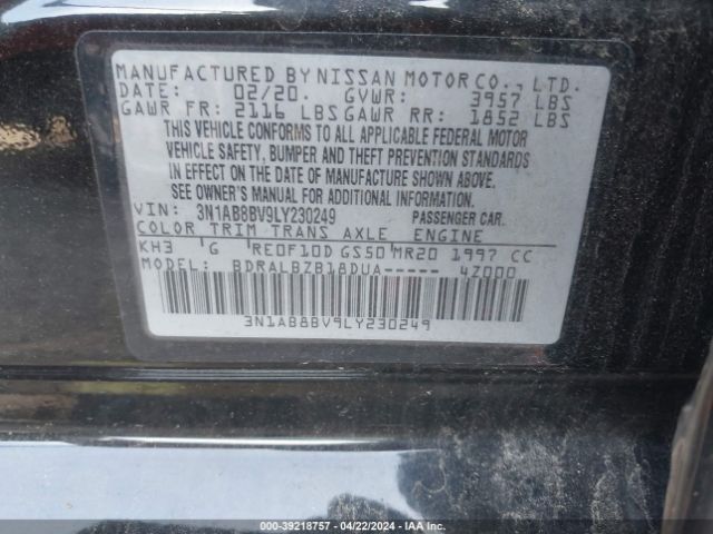 3N1AB8BV9LY230249 Nissan Sentra S Xtronic Cvt