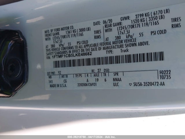 Ford F-150 Xl 2020 1FTMF1CB5LKE48682 Image 9