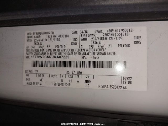 1FTBW2CM7JKA87225 Ford Transit-350