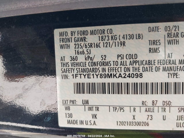Ford Transit-150 2021 1FTYE1Y89MKA24098 Image 9