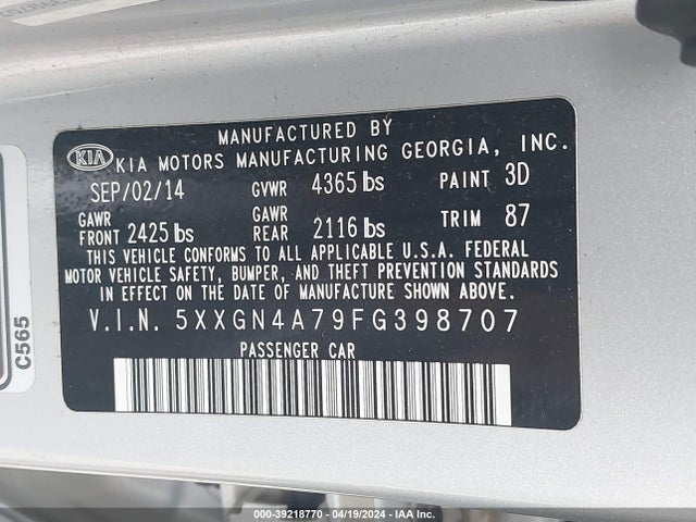 KIA OPTIMA EX 2015 5XXGN4A79FG398707 Image 9
