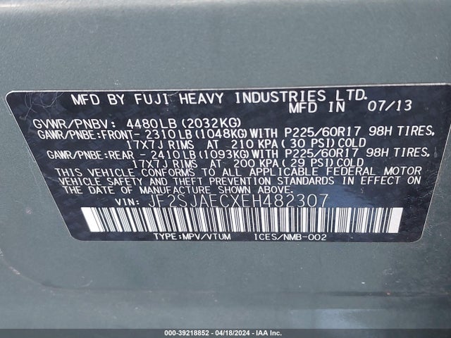 Subaru Forester 2.5i Premium 2014 JF2SJAECXEH482307 Image 9