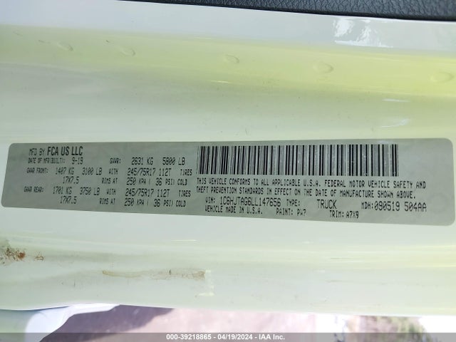 1C6HJTAG6LL147656 Jeep Gladiator Sport S 4x4