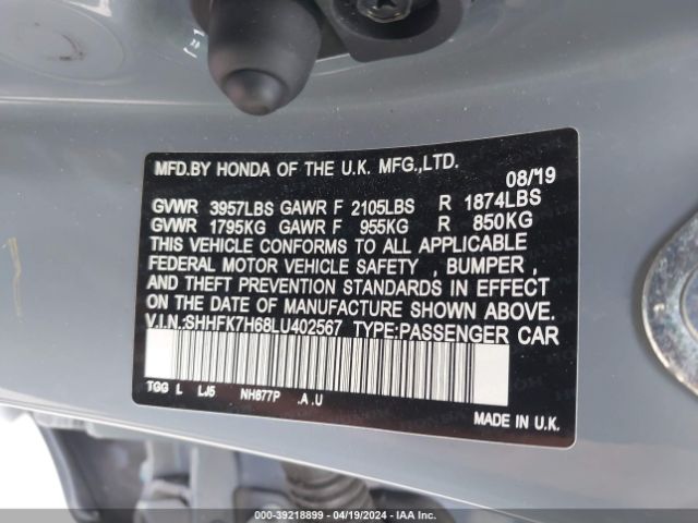 SHHFK7H68LU402567 Honda CIVIC EX
