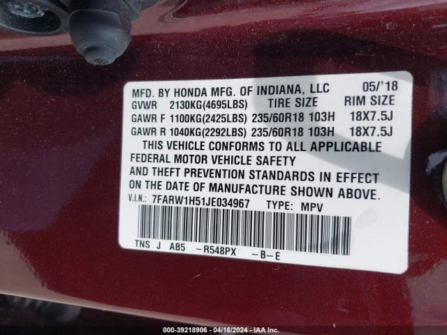 Honda CR-V EX 2018 7FARW1H51JE034967 Image 9